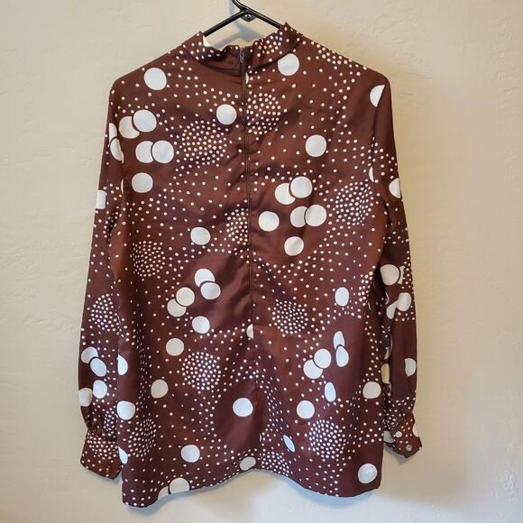 Vintage Lady Arrow 70s Brown Print blouse medium - Picture 8 of 11